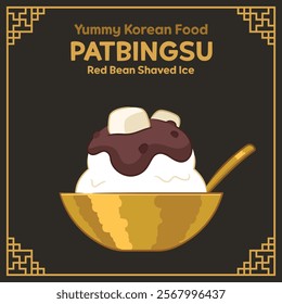 Yummy Korean Food illustration vector, Patbingsu, Red Bean Shaved Ice