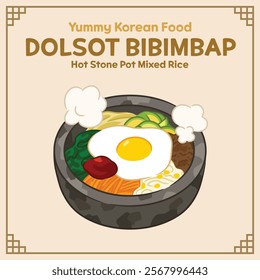 Yummy Korean Food illustration vector, Dolsot Bibimbap, Hot Stone Pot Mixed Rice