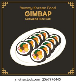 Yummy Korean Food illustration vector, Gimbap, Seaweed Rice Roll