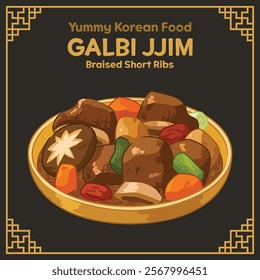 Yummy Korean Food illustration vector, Galbijjim, Braised Short Ribs