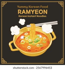 Yummy Korean Food illustration vector, Ramyeon, Korean Instant Noodles, ramen