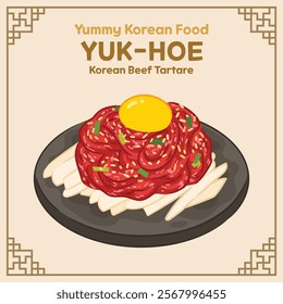 Yummy Korean Food illustration vector, Yukhoe, Korean Beef Tartare