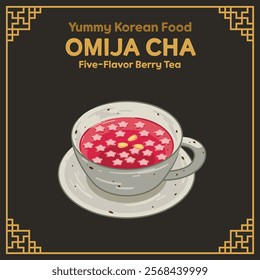 Yummy Korean Food illustration vector, Omija Cha, Five-Flavor Berry Tea