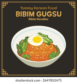 Yummy Korean Food Spicy Mixed Noodle ilustração Vetor, Comida EPS