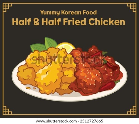 Yummy Korean Fried Chicken illustration, Spicy Fried Chicken, Combo Chicken, food vector