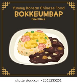 Yummy Korean style Chinese Food illustration vector, Bokkeumbap, Fried Rice