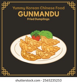 Yummy Korean style Chinese Food illustration vector, Gunmandu, Fried Dumplings