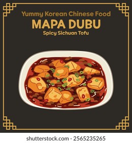 Yummy Korean style Chinese Food illustration vector, Mapa Dubu, Spicy Sichuan Tofu