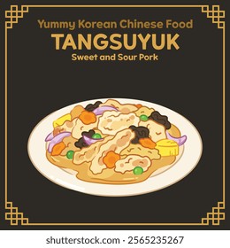 Yummy Korean style Chinese Food illustration vector, Tangsuyuk, Sweet and Sour Pork