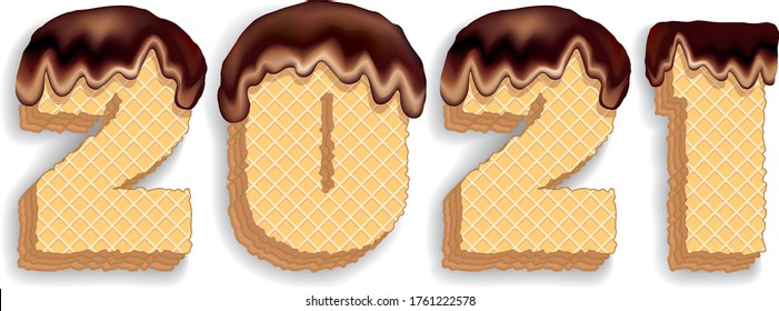 Yummy melt brown ice flow date counter. White paper table board space backdrop. Hand drawn abstract candy bakery pastry meal calendar count merry xmas logo emblem card. Modern happy art cartoon style
