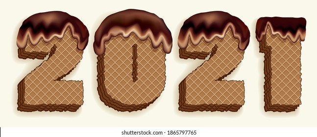 Yummy melt brown ice flow date counter. White paper table board space backdrop. Hand drawn abstract candy bakery pastry meal calendar count merry xmas logo emblem card. Modern happy art cartoon style