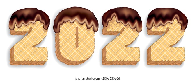 Neue Jahreszahlen aus Waffelkuchen. Vektorgrafik