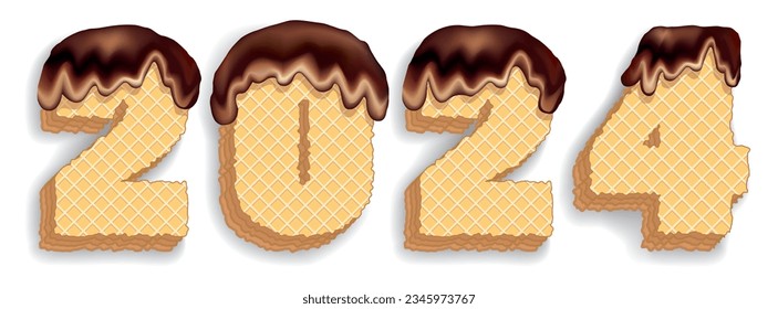 Cifras de Año Nuevo de pasteles de gofre. Dibujo de vectores