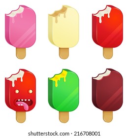Yummy Melting Comic Delicious Fun ice-cream vector set illustration icons on white Background