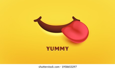 Yummy mouth. Tasty or hungry, happy smile with tongue out vector illustration