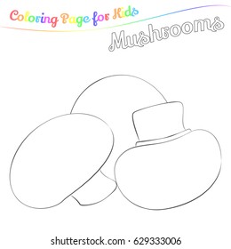 Yummy mushrooms for coloring. Simple cartoon style. Page for art coloring book for kids. Vector illustration