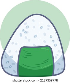 Yummy Onigiri o Rice Balls Vectora Ilustración con fondo verde 