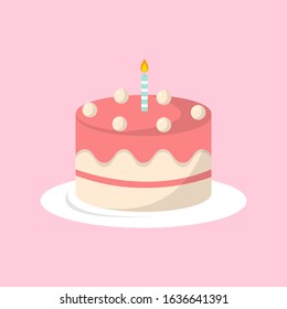 Yummy pink creamy birthday cake vector illustration