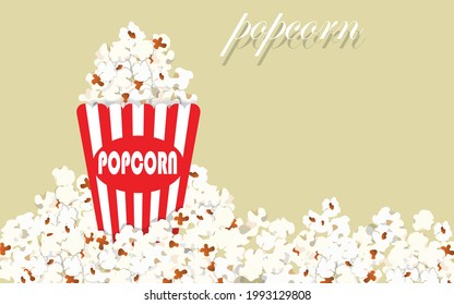 Yummy Popcorn in Red and white striped package. Vector illustration.