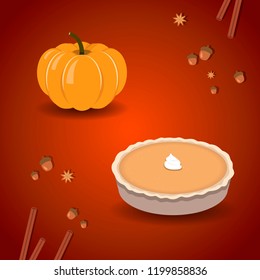 Yummy pumpkin pie for Thanksgiving Day in vector