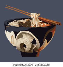 yummy ramen with meat vector 