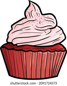 Yummy red cupcake with pink cream topping