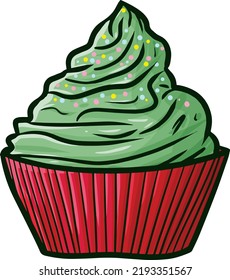 Yummy red green christmas cupcake cartoon vector