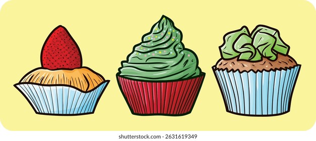 Bonequinhos vermelho e verde delicioso desenho animado conjunto