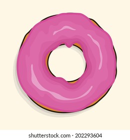 Yummy ring donut with pink coating, glazed
