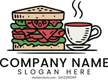 Sanduíche gostoso e café quente. Perfeito para café da manhã, almoço ou um lanche rápido.