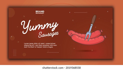 Yummy sausages ads, editable template, Business offer for banner, poster, flyer and other promo. vector illlustration 