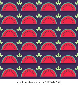 Yummy seamless pattern with watermelon slices in flat style