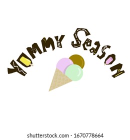 yummy season quote is illustration for banner or web site ice cream adverticement