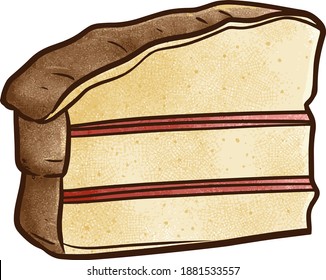 Yummy slice of chocolate cake in doodle style