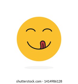 Yummy smile. Delicious, tasty eating emoji face eat with mouth and tongue gourmet enjoying taste.