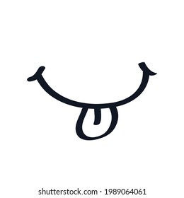 Yummy smile doodle logo icon tongue sign Tease decorative concept Hand drawn ink sketch Funny cartoon game design Fashion print clothes apparel greeting invitation card cover banner flyer poster ad