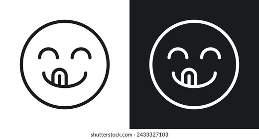 Yummy Smile Emoji Icon Designed in a Line Style on White background.