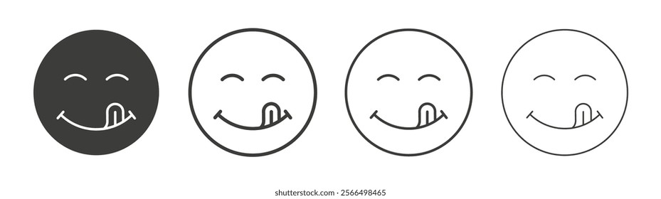 Yummy smile emoji icon flat and linear vector illustration on white background.