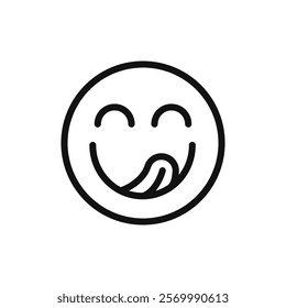 Yummy smile emoji icon flat line symbol set.