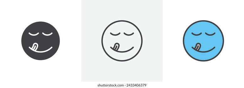 Yummy Smile Emoji Isolated Line Icon Style Design. Simple Vector Illustration