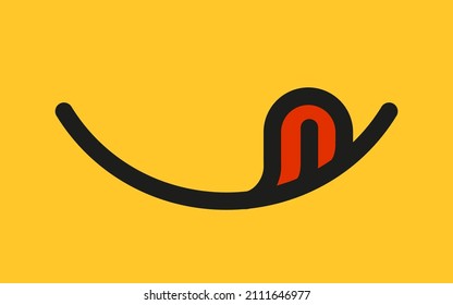 Yummy smile emoji with tongue lick mouth. Delicious tasty food symbol for social network. Yummy and hungry line icon. Savory gourmet. Enjoy food sign. Vector illustration isolated on yellow background