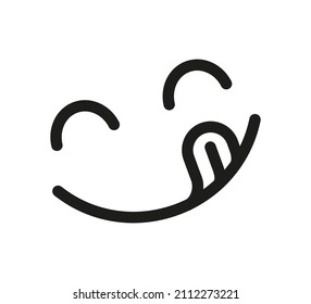 Yummy smile emoji with tongue lick mouth. Delicious tasty food symbol for social network. Yummy and hungry line icon. Savory gourmet. Enjoy food sign. Vector illustration isolated on white background.