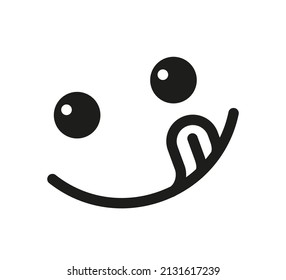 Yummy smile emoji with tongue lick mouth. Delicious tasty food symbol for social network. Yummy and hungry line icon. Savory gourmet. Enjoy food sign. Vector illustration isolated on white background.