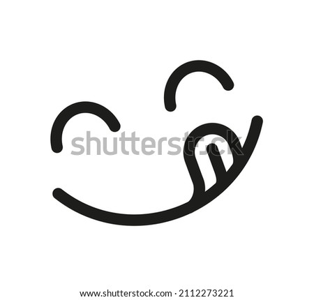 Yummy smile emoji with tongue lick mouth. Delicious tasty food symbol for social network. Yummy and hungry line icon. Savory gourmet. Enjoy food sign. Vector illustration isolated on white background.