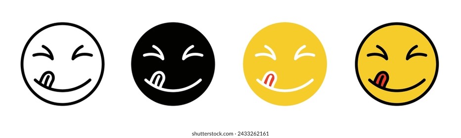 Yummy Smile Emoji Vector Illustration Set. Flavor of Joy Sign suitable for apps and websites UI design style.