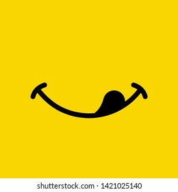 Yummy smile emoticon lick mouth lips on yellow background. Yummy emoji tasty or hungry smile. Vector illustration.