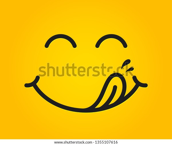 舌なめ口を持つ優しいほほ笑み 絵文字を食べる美味しい食べ物 黄色い背景に美味しい漫画と唾滴 笑顔のフェースラインデザイン おいしいグルメ 魅力的なベクター画像 のベクター画像素材 ロイヤリティフリー