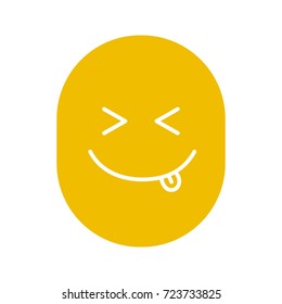 Yummy smile glyph color icon. Silhouette symbol on white background. Silly, goofy, foolish face. Negative space. Vector illustration