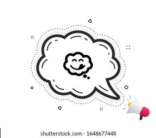 Yummy smile icon. Quote speech bubble. Emoticon with tongue sign. Comic speech bubble symbol. Quotation marks. Classic yummy smile icon. Vector