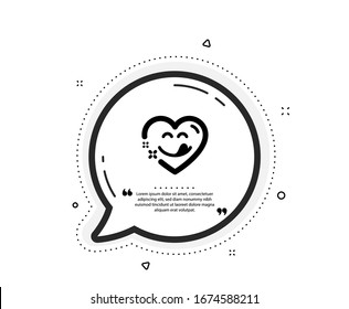 Yummy smile icon. Quote speech bubble. Emoticon with tongue sign. Comic heart symbol. Quotation marks. Classic yummy smile icon. Vector